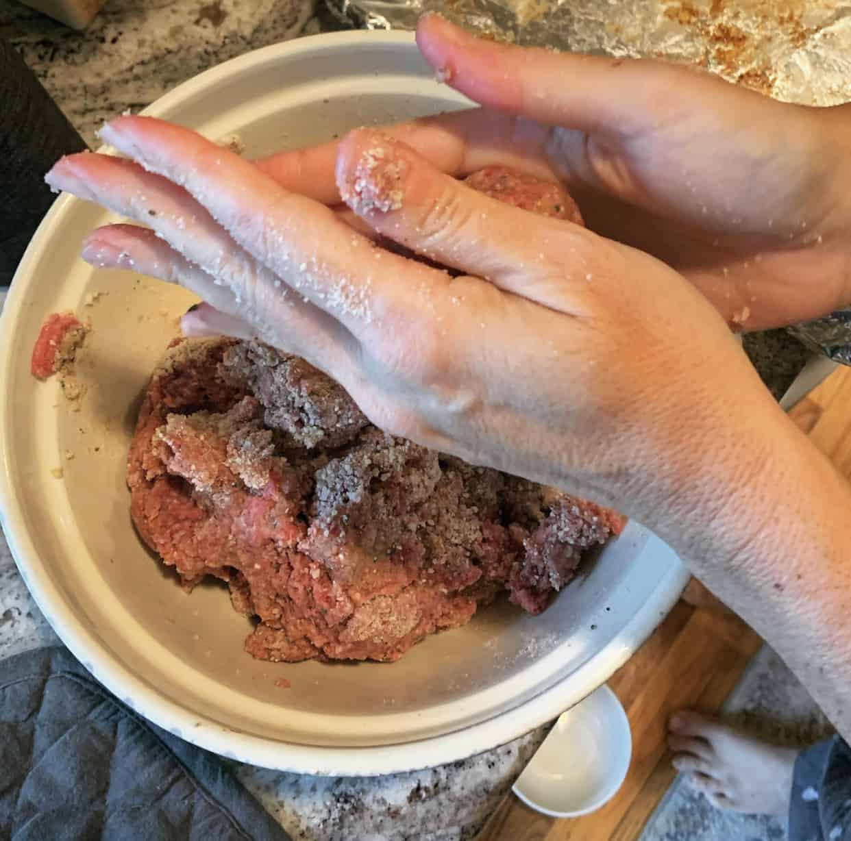 Making the meatballs for Sunday sauce