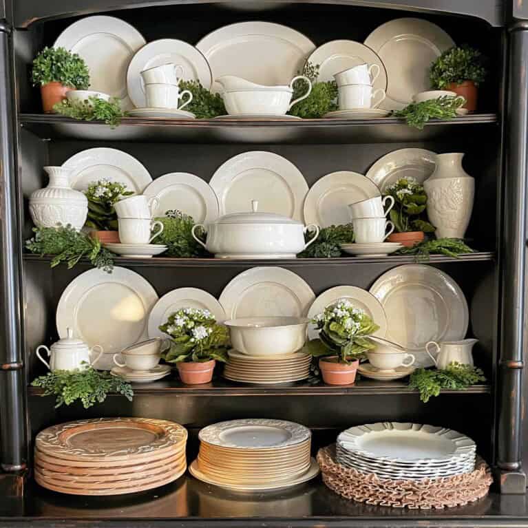 Easy Spring Decor Ideas for Your Dining Room Hutch Cabinet - Bricks ’n ...